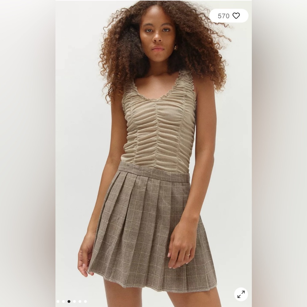 Urban Outfitters Mary Neutral Plaid Pleated Mini Skirt